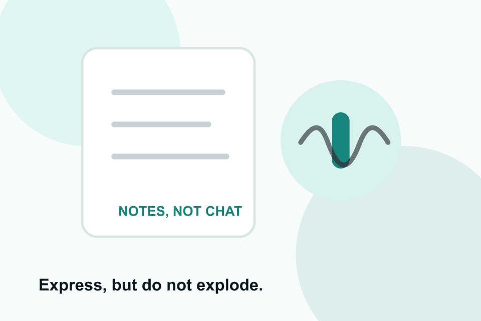 A notebook and voice waveform showing a feeling expressed without sending a message.