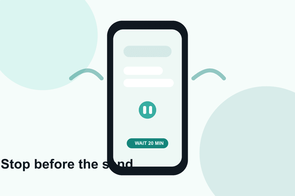 A calm phone screen with an unsent message and a pause symbol.